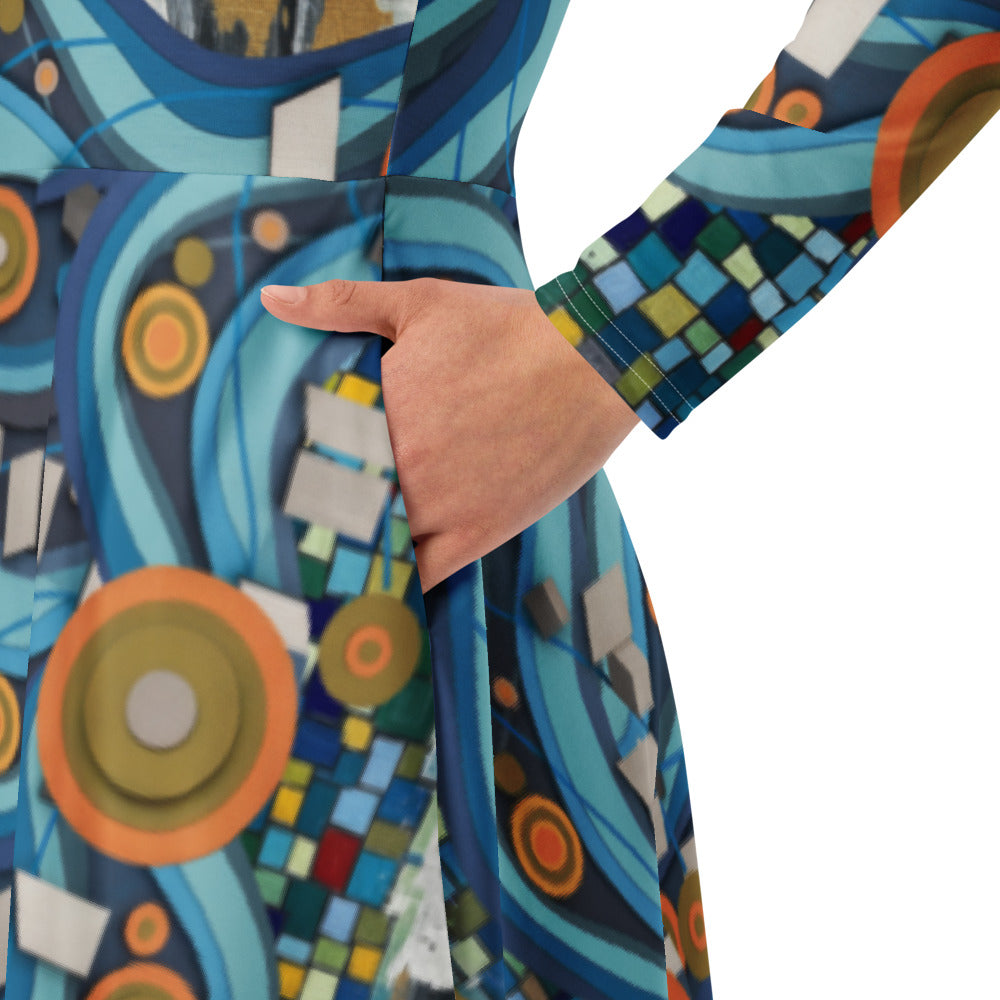 All-over print long sleeve midi dress 288