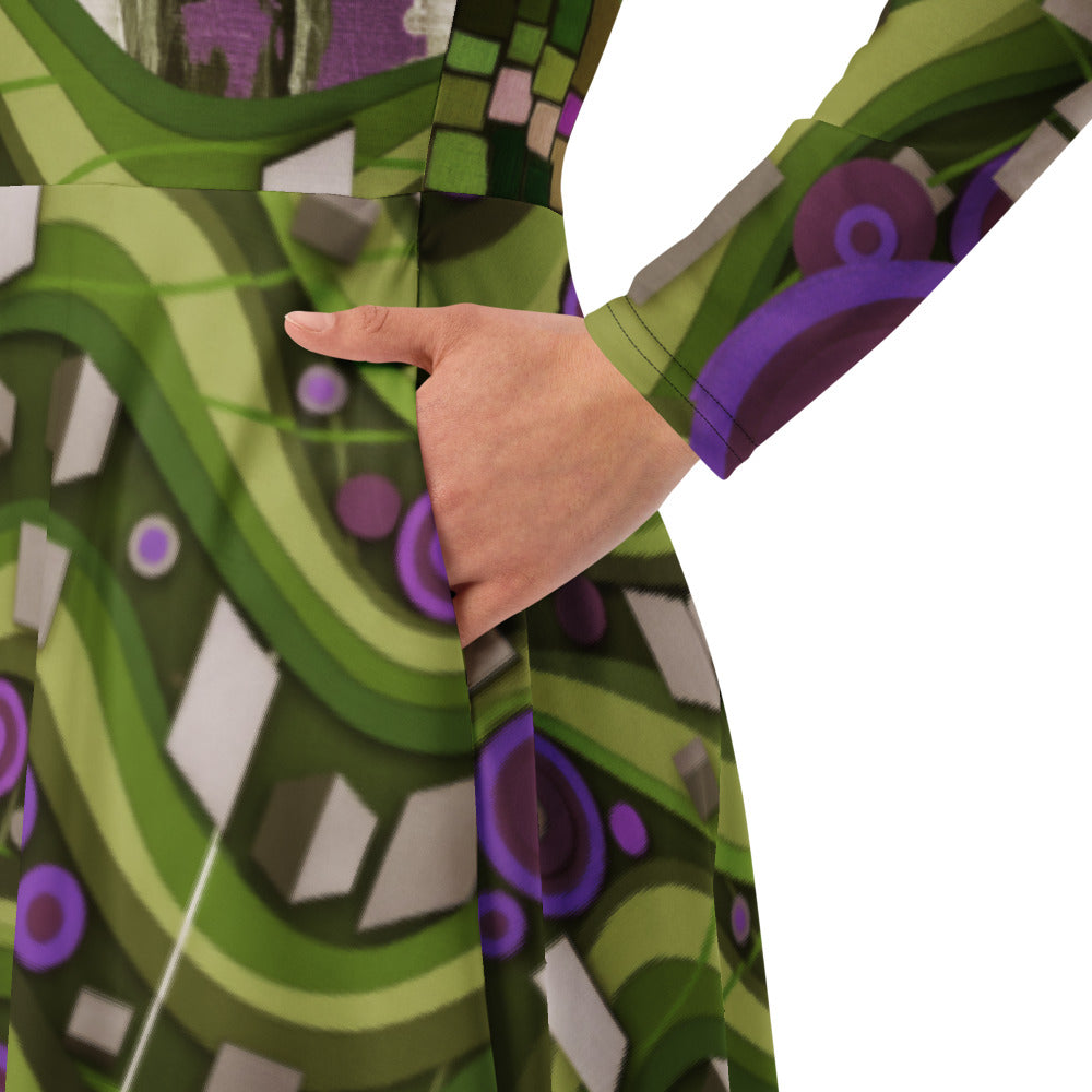 All-over print long sleeve midi dress 288kl