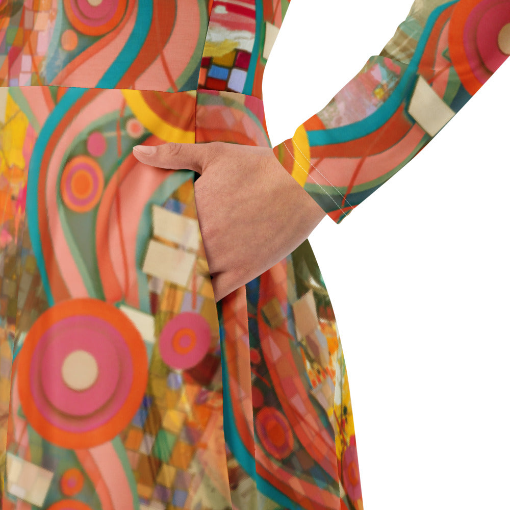 All-over print long sleeve midi dress 288Bkl2