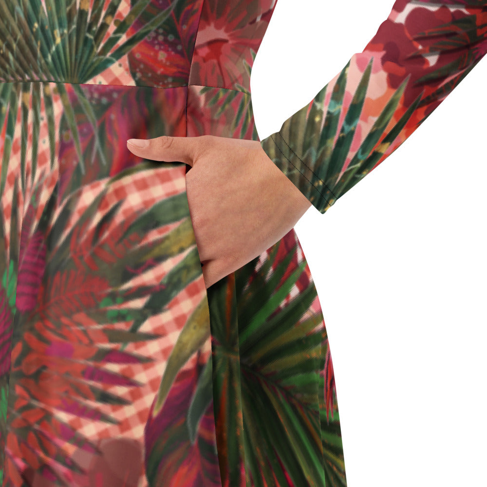 All-over print long sleeve midi dress 289C2