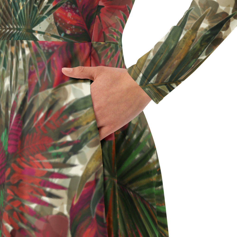 All-over print long sleeve midi dress 289