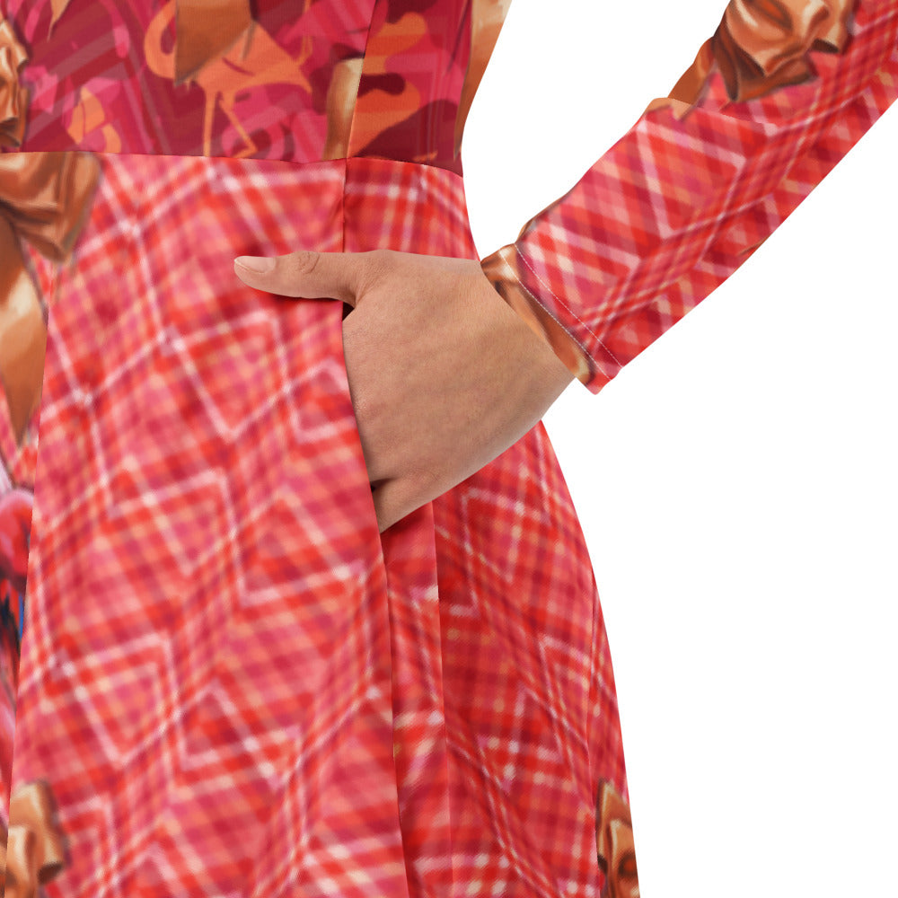 All-over print long sleeve midi dress 294C5