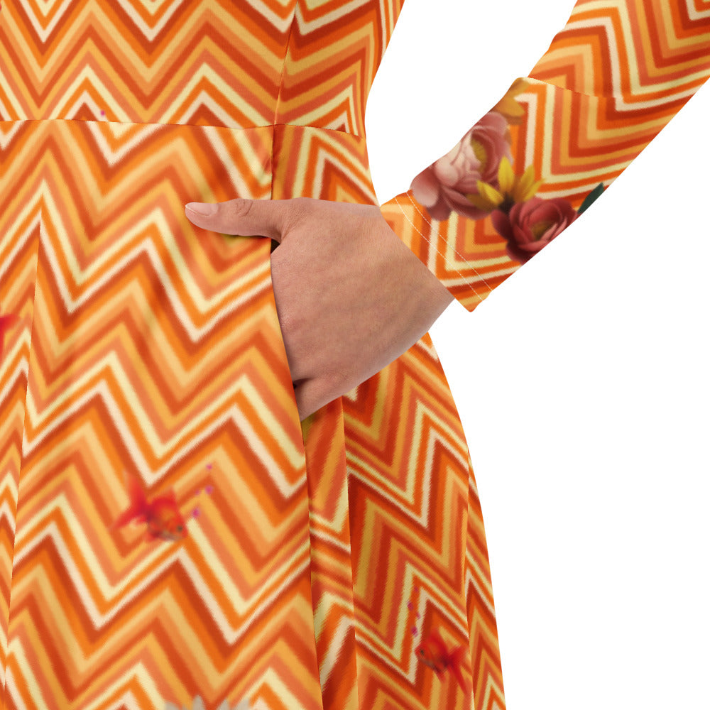 All-over print long sleeve midi dress 295kl2