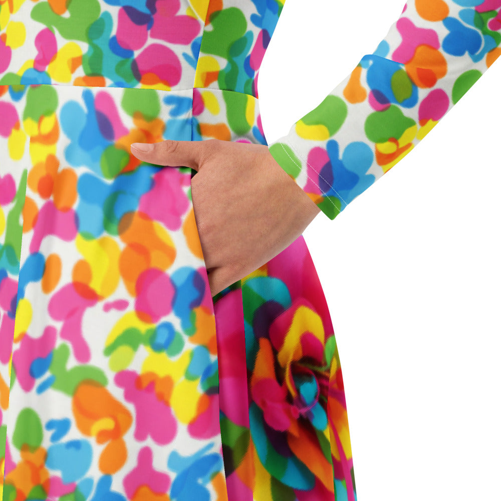 All-over print long sleeve midi dress 296