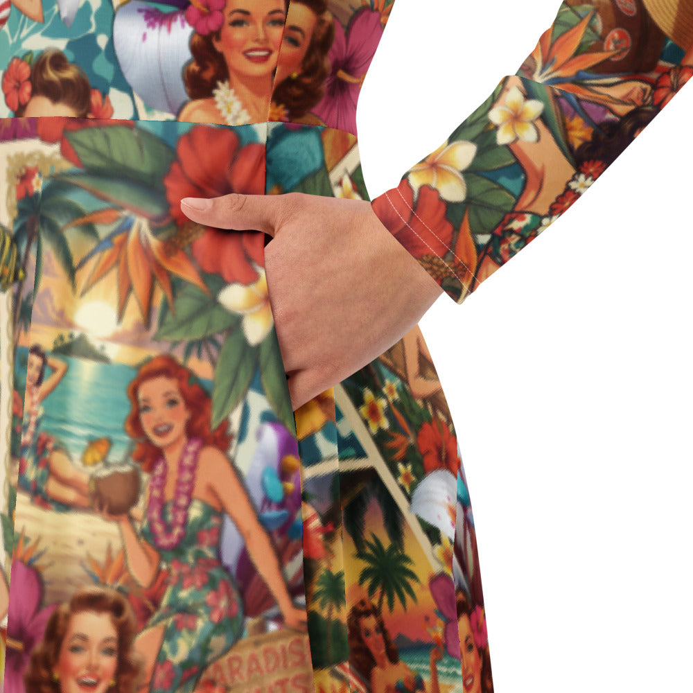 All-over print long sleeve midi dress 297