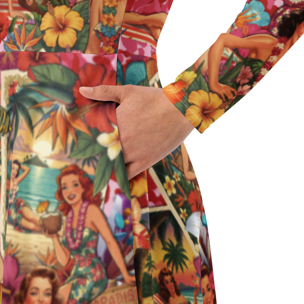 All-over print long sleeve midi dress 297kl2