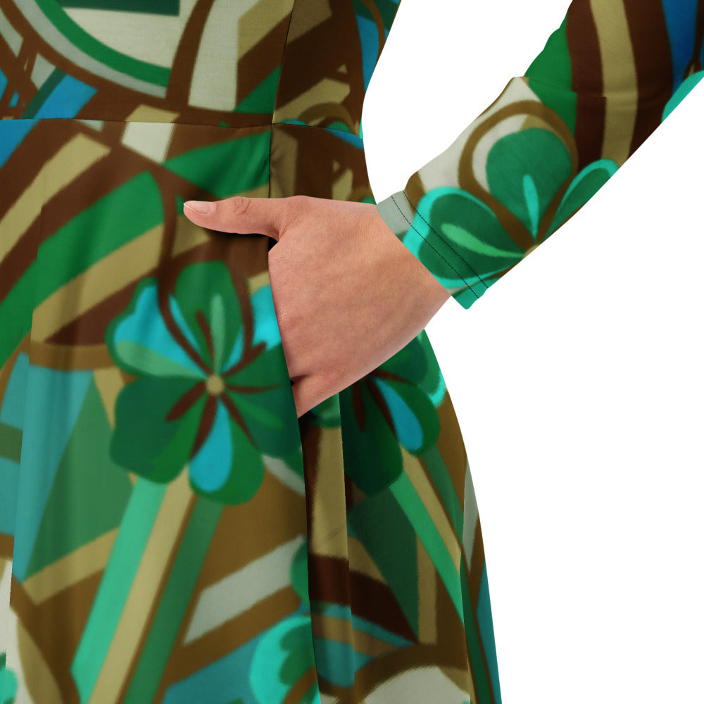 All-over print long sleeve midi dress 300kl5