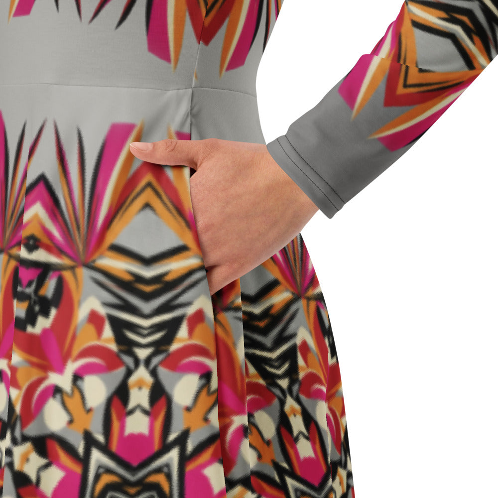 All-over print long sleeve midi dress 301kl1