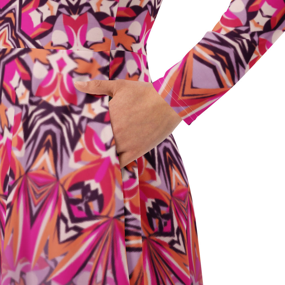 All-over print long sleeve midi dress 301kl2