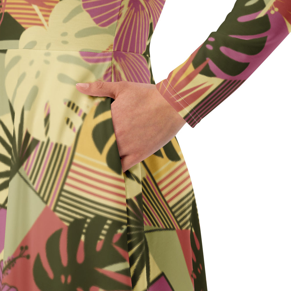 All-over print long sleeve midi dress 302kl2