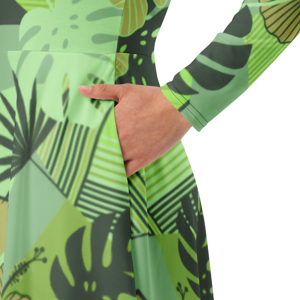 All-over print long sleeve midi dress 302kl3