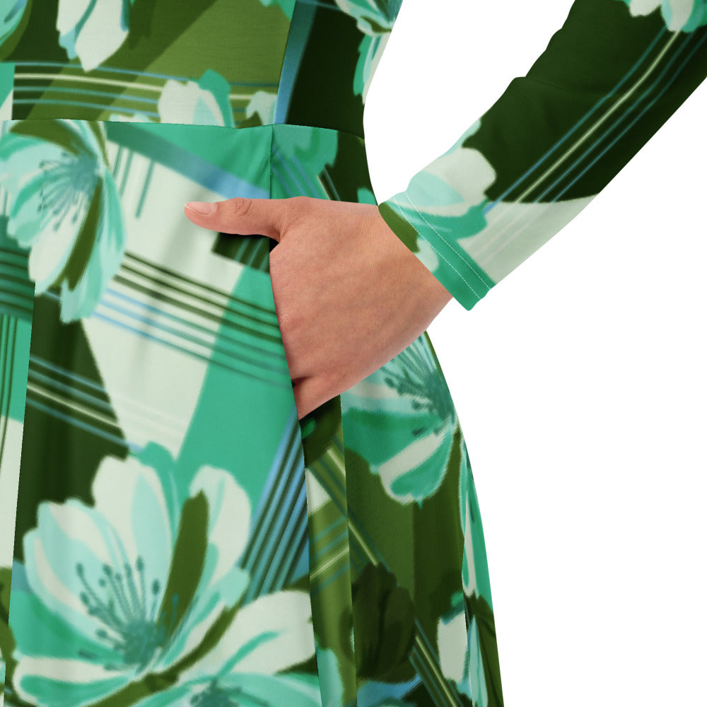 All-over print long sleeve midi dress 285kl6