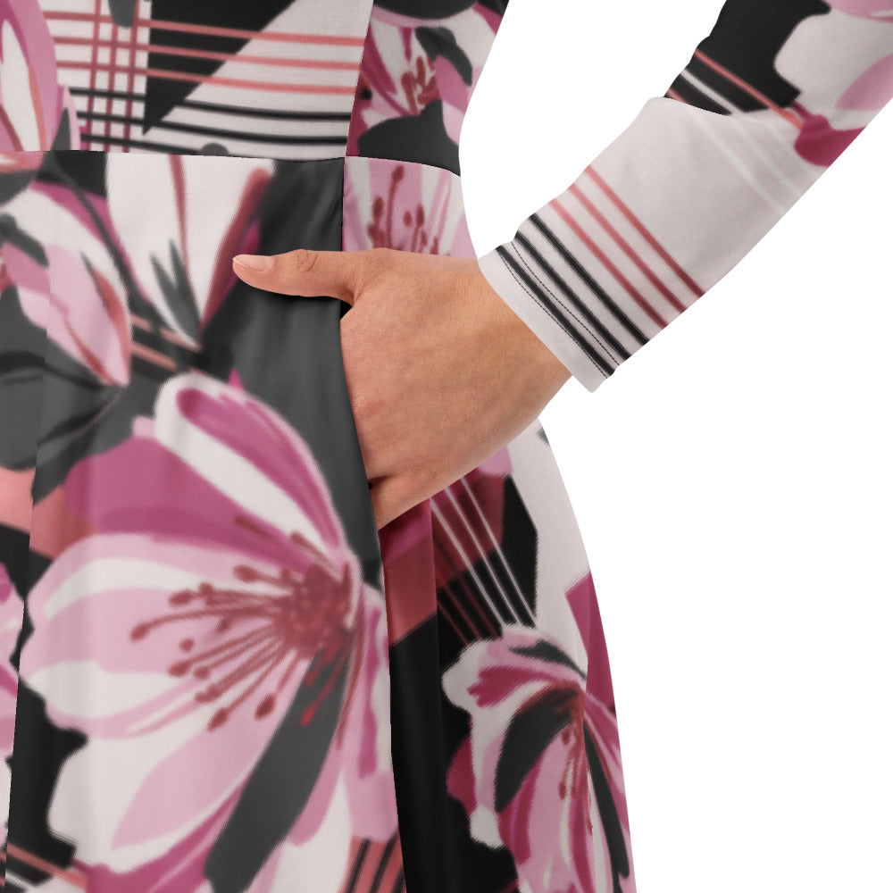 All-over print long sleeve midi dress 285kl5B