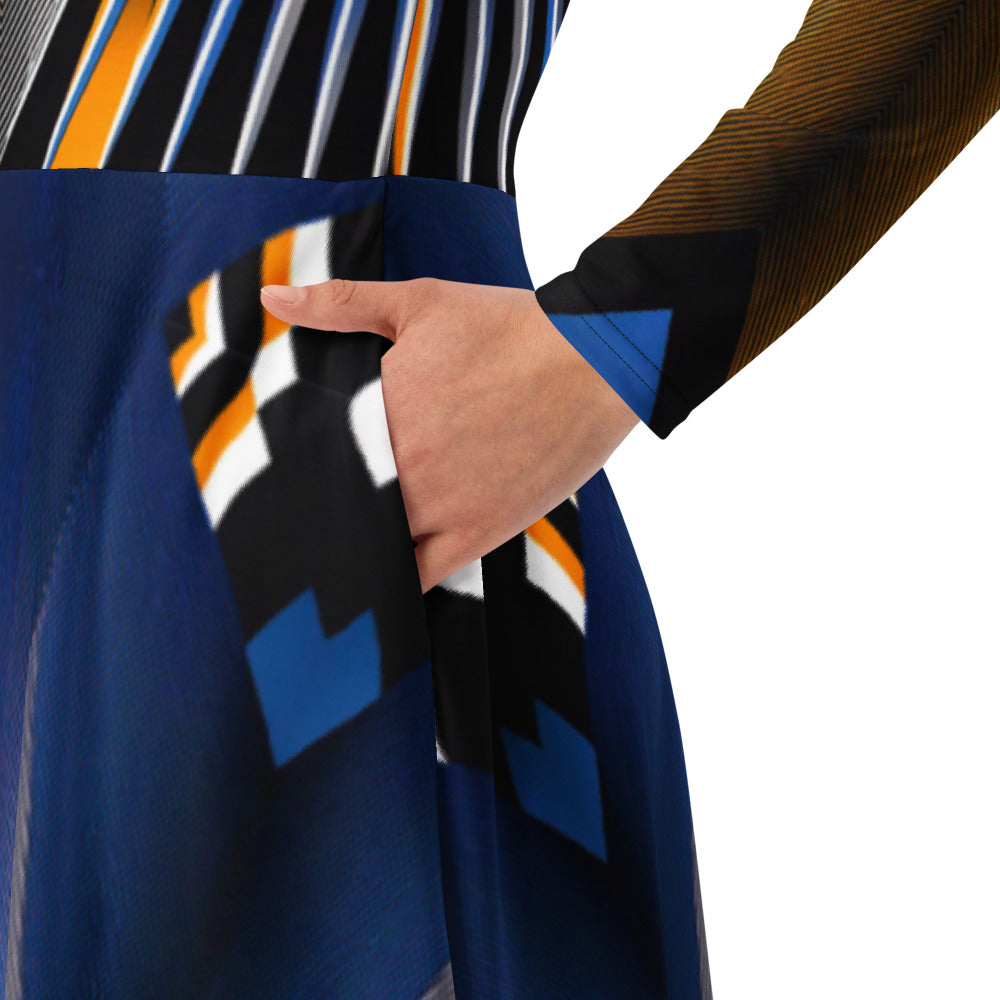 All-over print long sleeve midi dress 148D