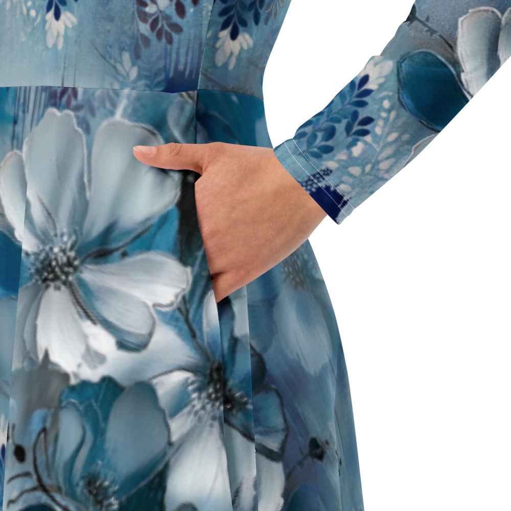 All-over print long sleeve midi dress 59C