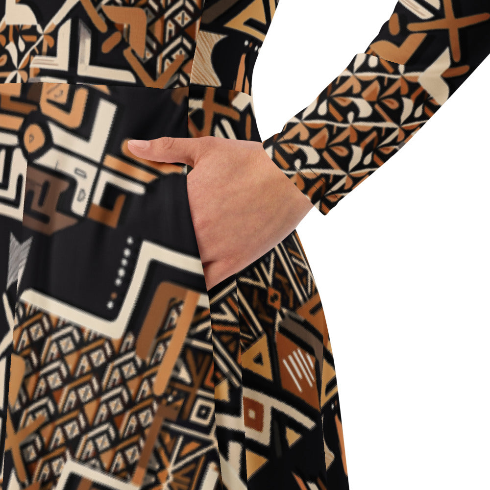 All-over print long sleeve midi dress 174