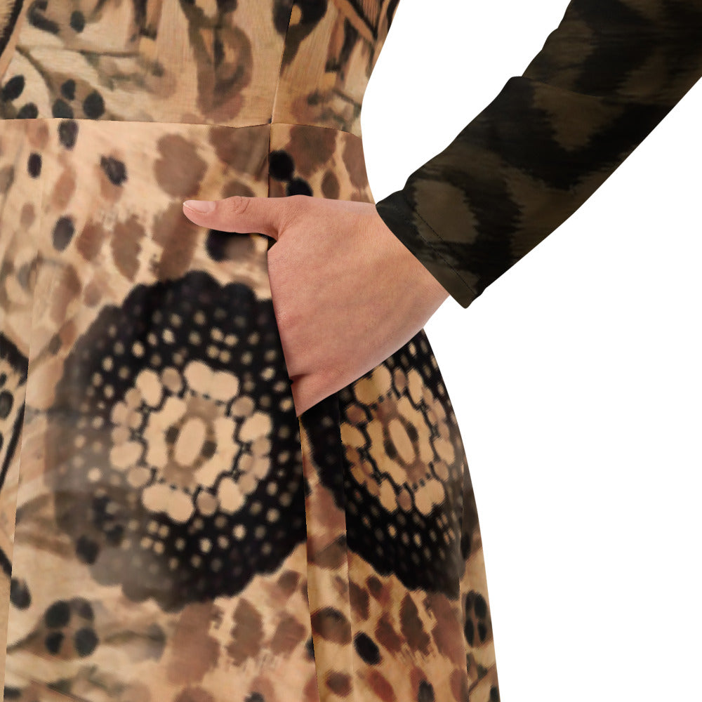 All-over print long sleeve midi dress 152D