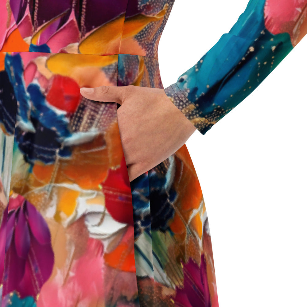 All-over print long sleeve midi dress 4