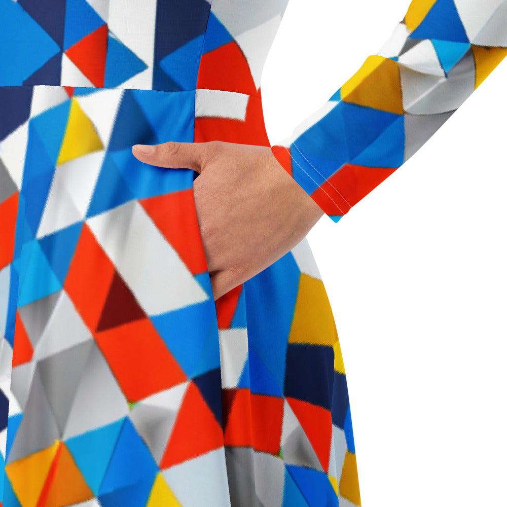 All-over print long sleeve midi dress 56E