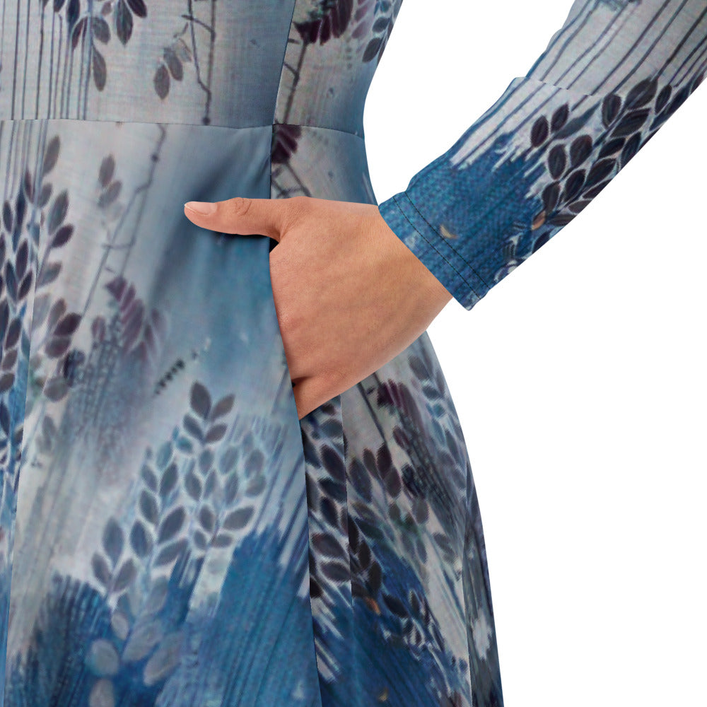 All-over print long sleeve midi dress 72B