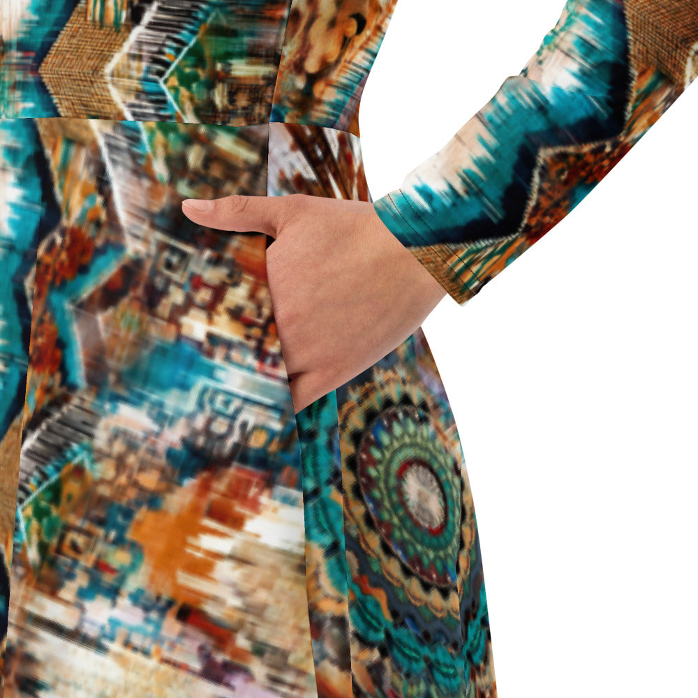 All-over print long sleeve midi dress 175