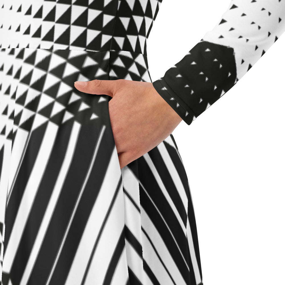 All-over print long sleeve midi dress Linde 1BB