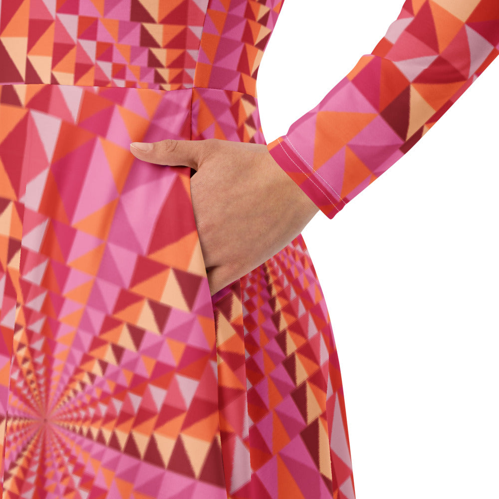 All-over print long sleeve midi dress Doris