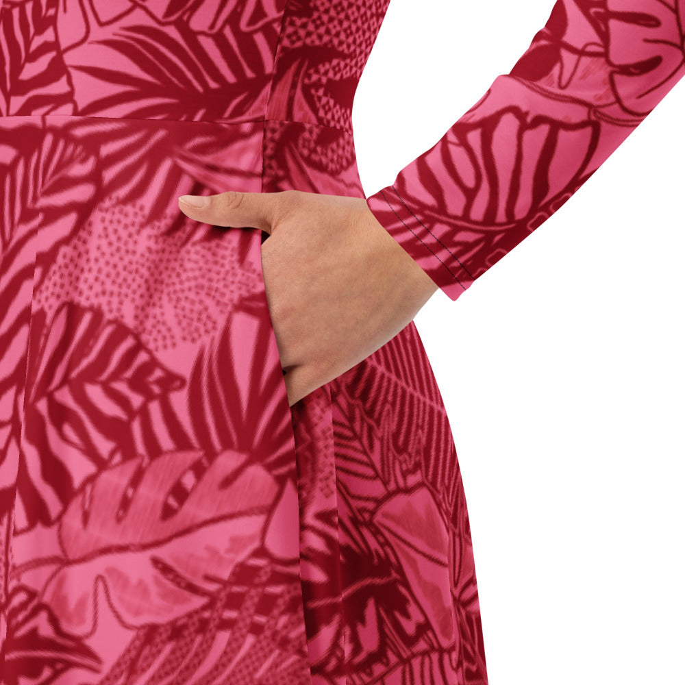 All-over print long sleeve midi dress Fif