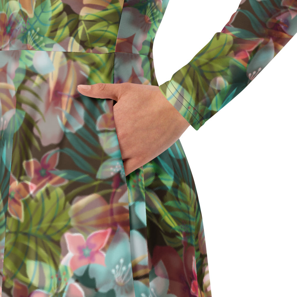 All-over print long sleeve midi dress Floor