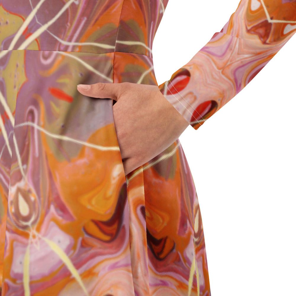 All-over print long sleeve midi dress Jill