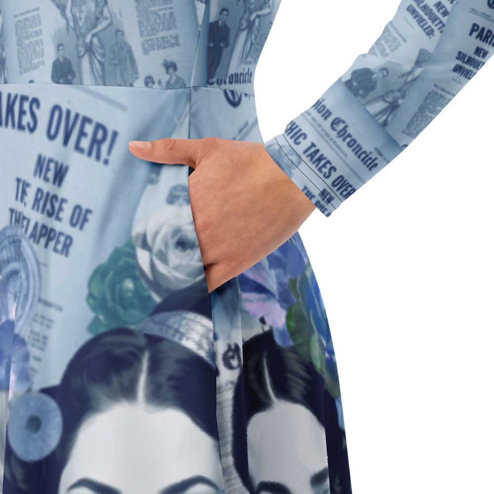 All-over print long sleeve midi dress 306Akl7