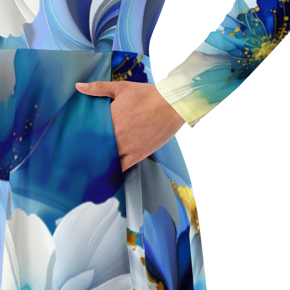 All-over print long sleeve midi dress 309B