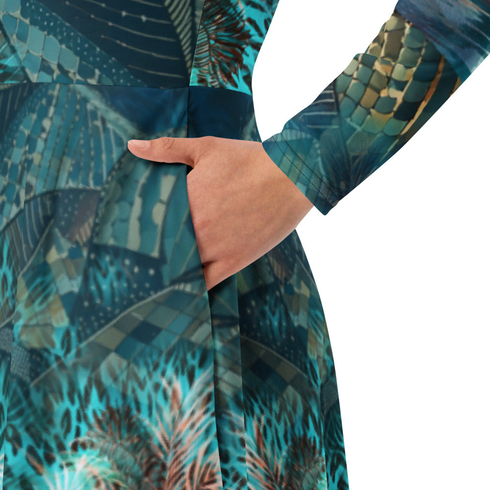 All-over print long sleeve midi dress 312