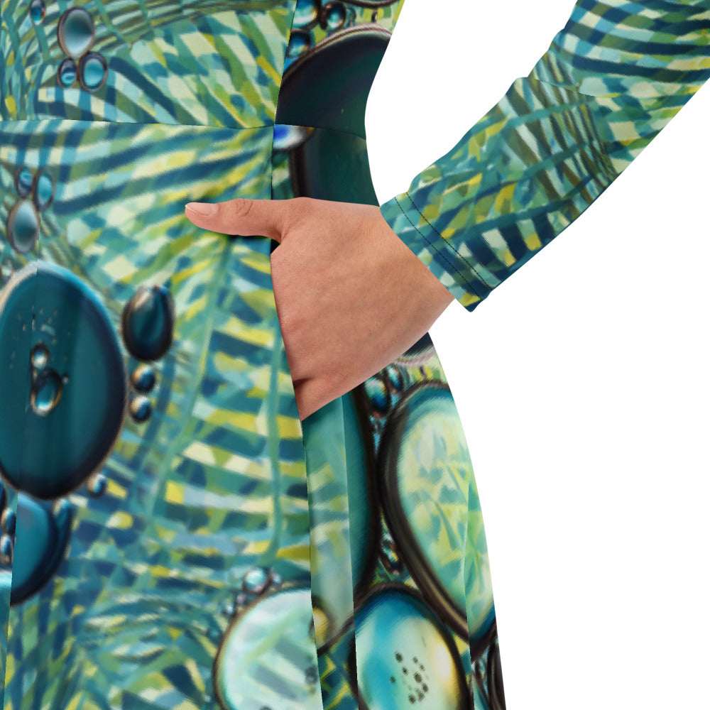 All-over print long sleeve midi dress 313