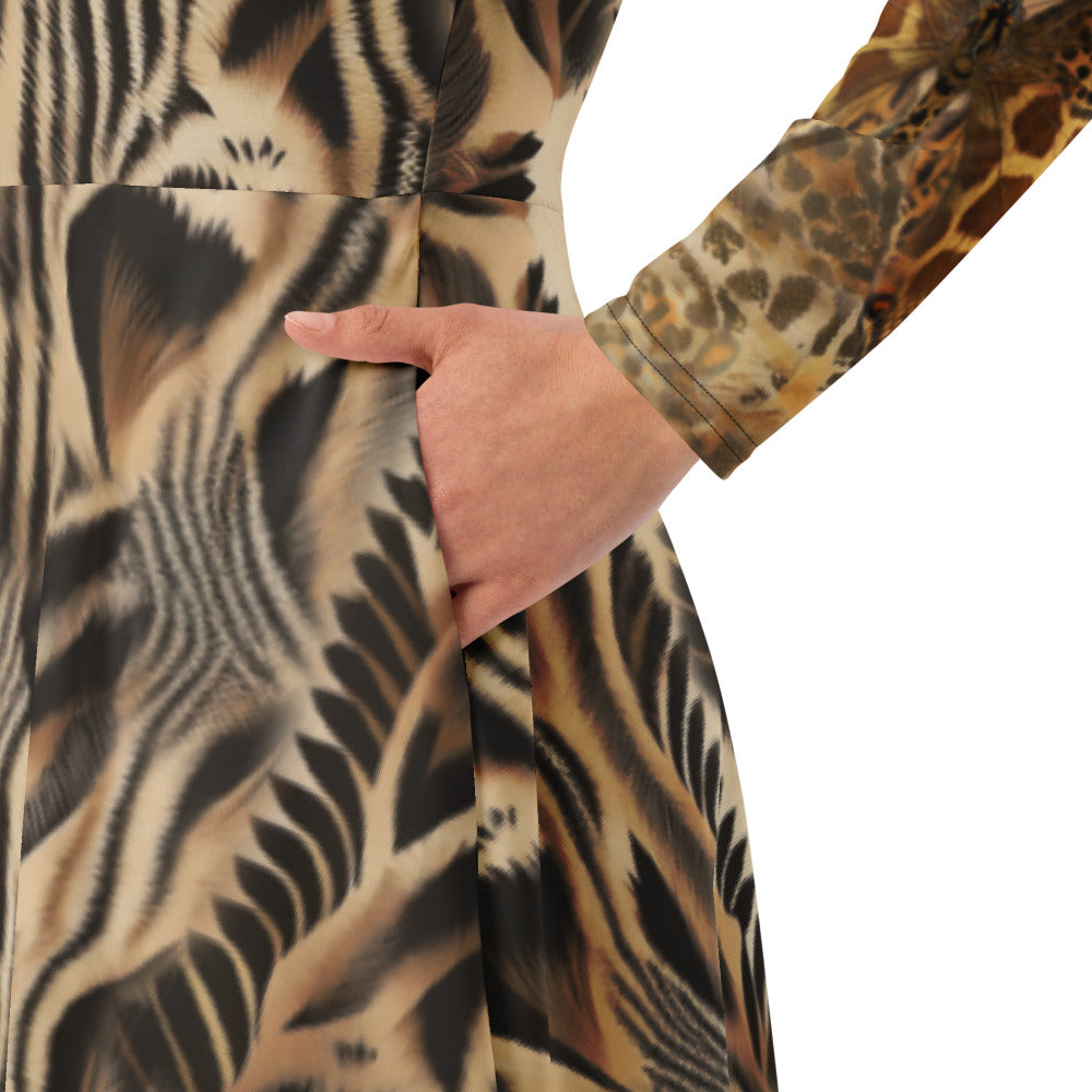 All-over print long sleeve midi dress 314B3