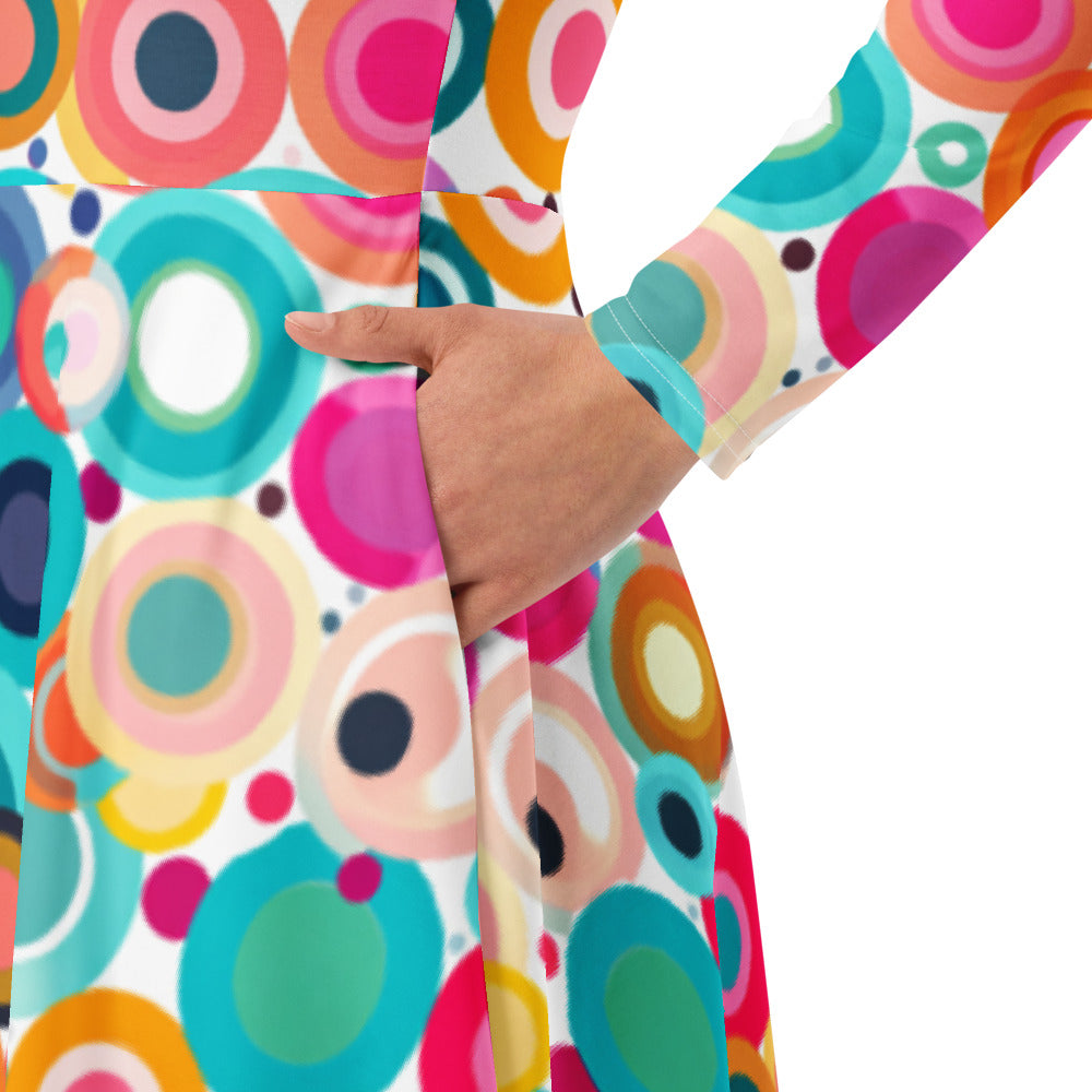 All-over print long sleeve midi dress 316A