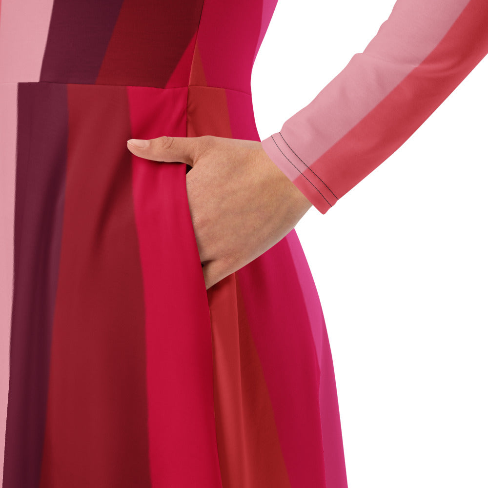 All-over print long sleeve midi dress 318B