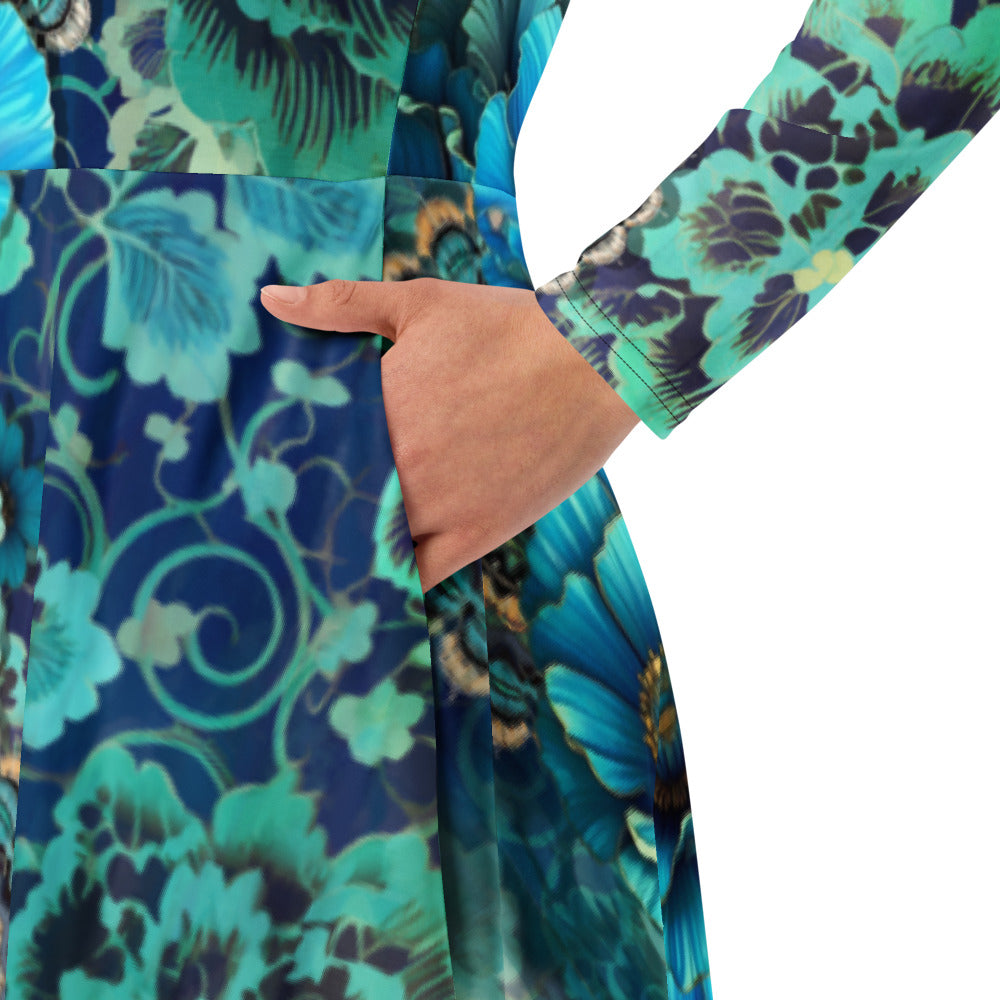 All-over print long sleeve midi dress 317E