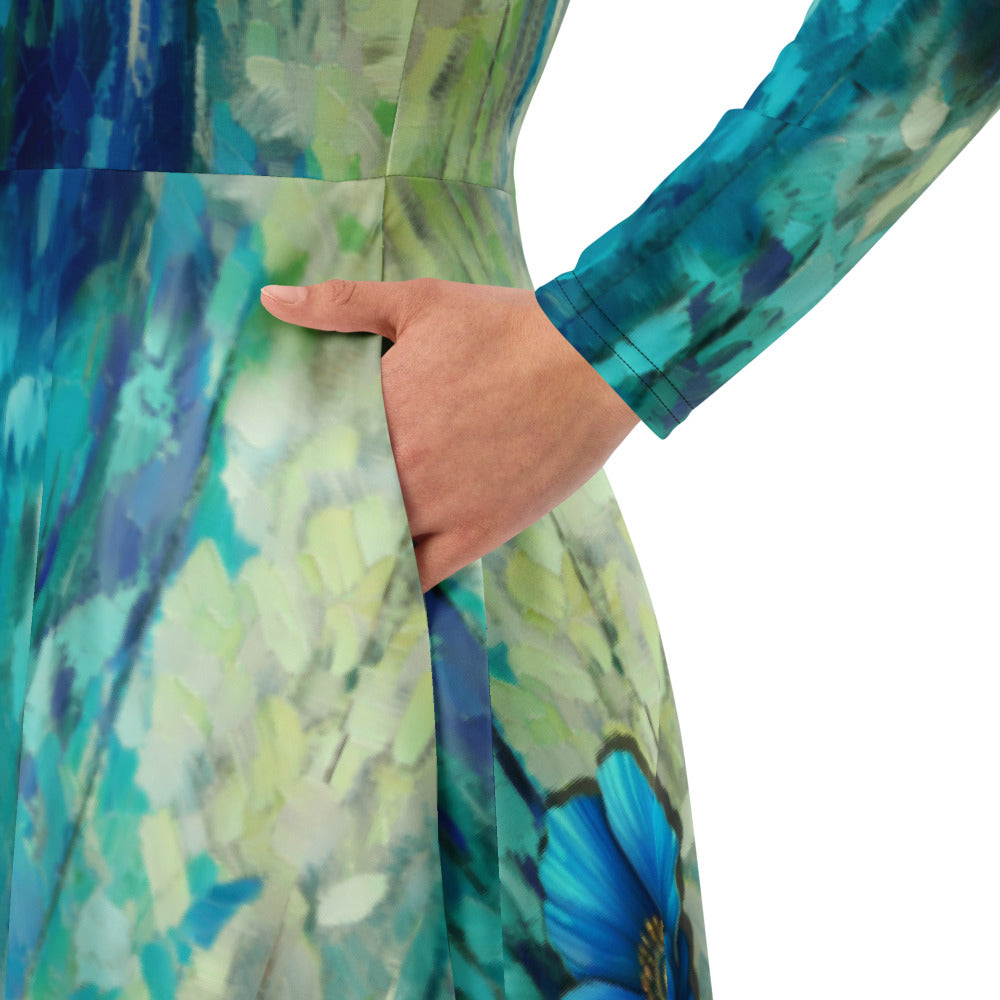 All-over print long sleeve midi dress 317F