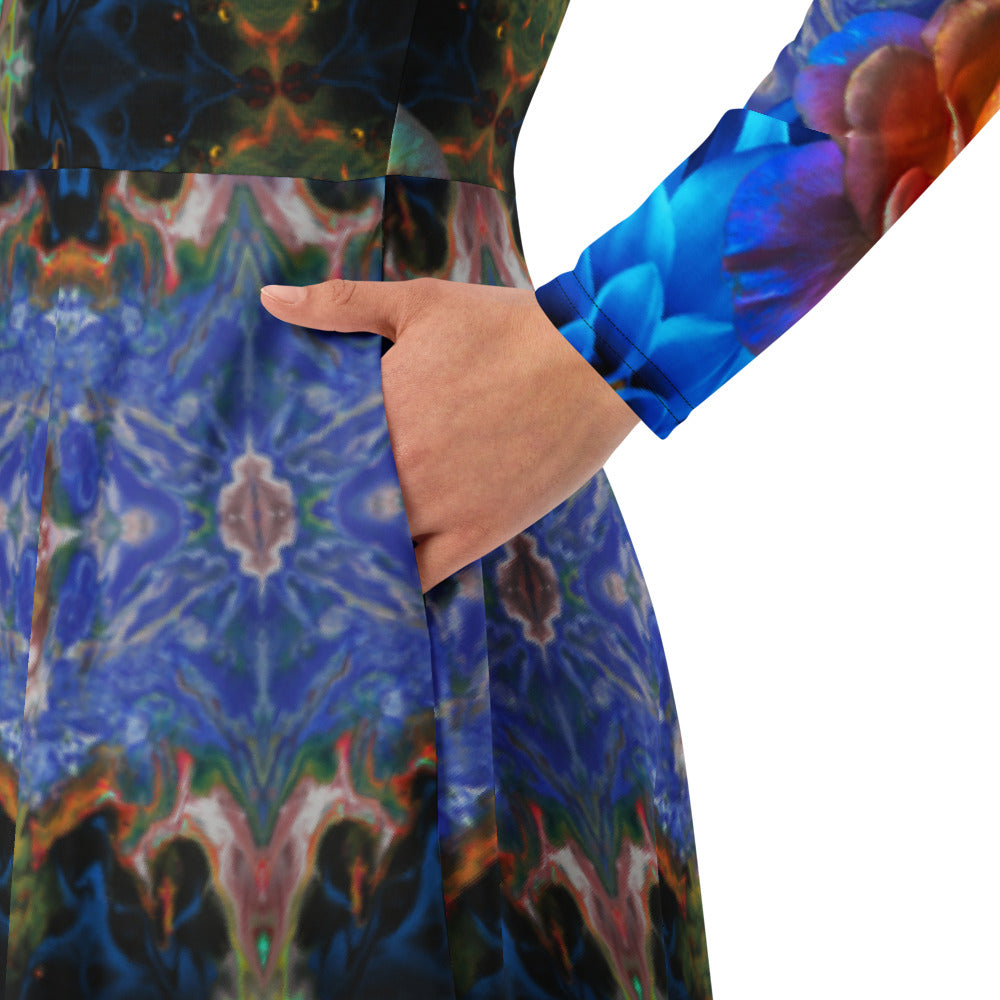 All-over print long sleeve midi dress 326kl1