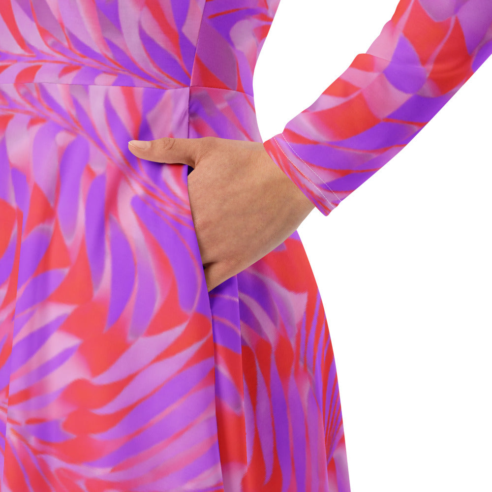 All-over print long sleeve midi dress 320kl4