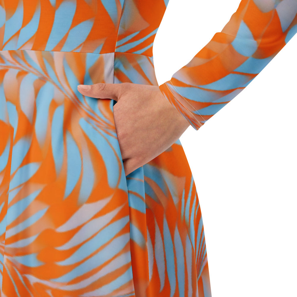 All-over print long sleeve midi dress 320kl2