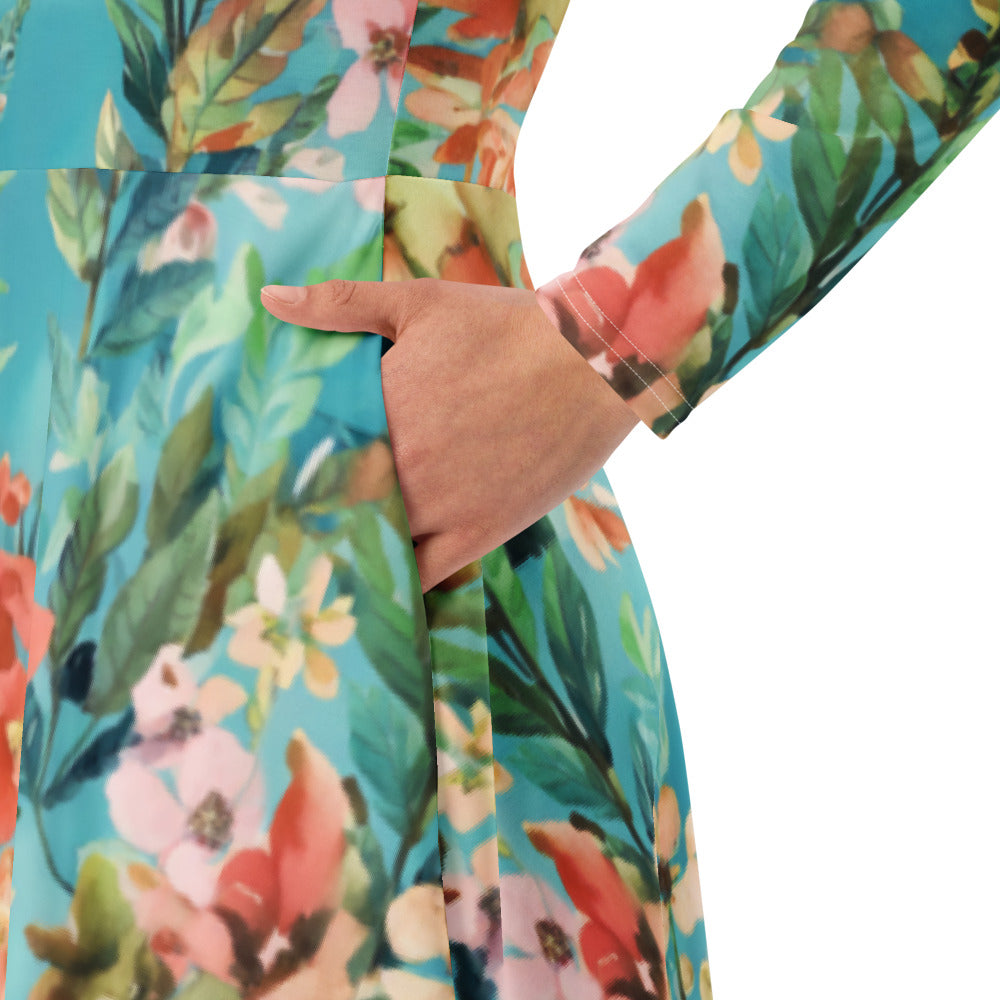 All-over print long sleeve midi dress 319kl4