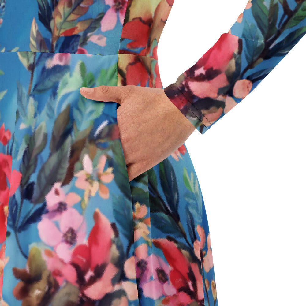 All-over print long sleeve midi dress 319kl5