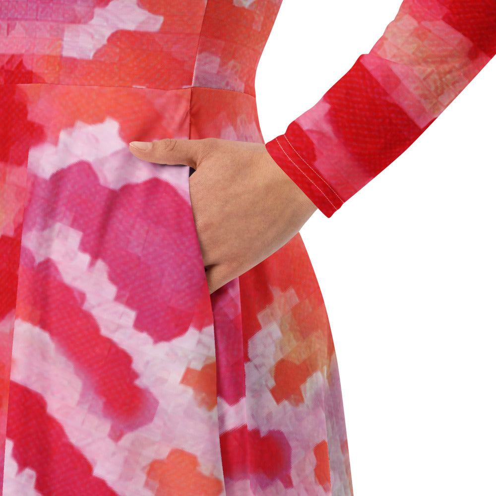 All-over print long sleeve midi dress 322kl2