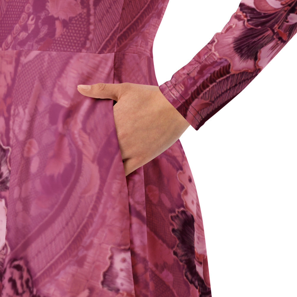 All-over print long sleeve midi dress 330kl2