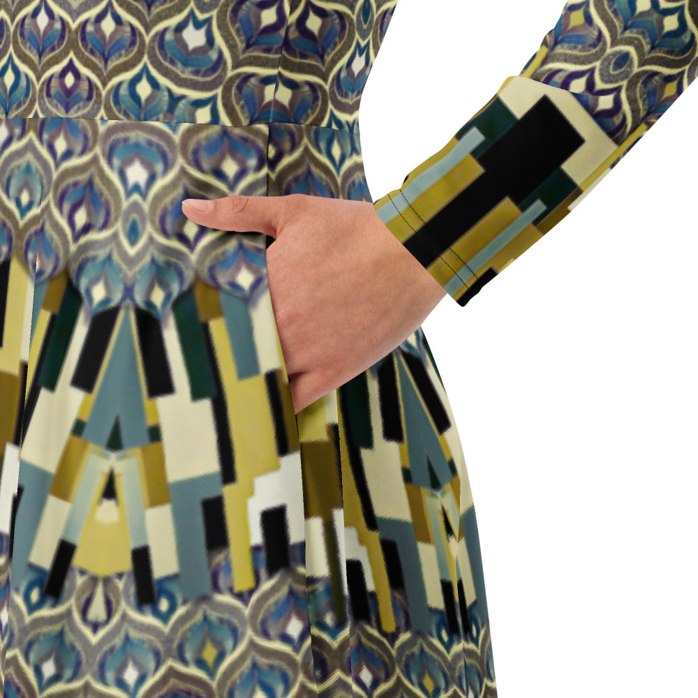 All-over print long sleeve midi dress 328kl5