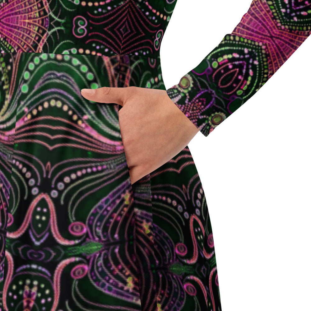 All-over print long sleeve midi dress 329kl7