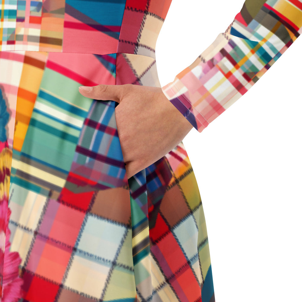 All-over print long sleeve midi dress 331kl1