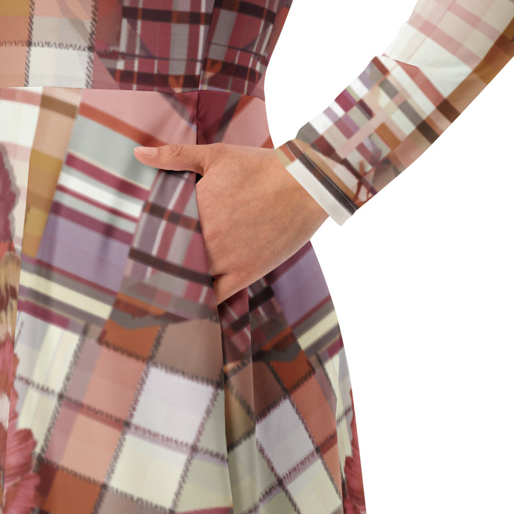 All-over print long sleeve midi dress 331kl5